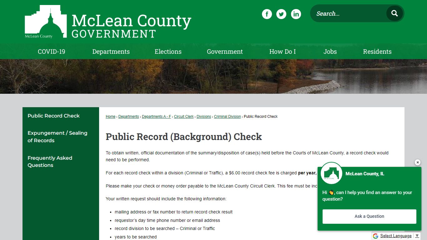 Public Record (Background) Check - McLean County, Illinois