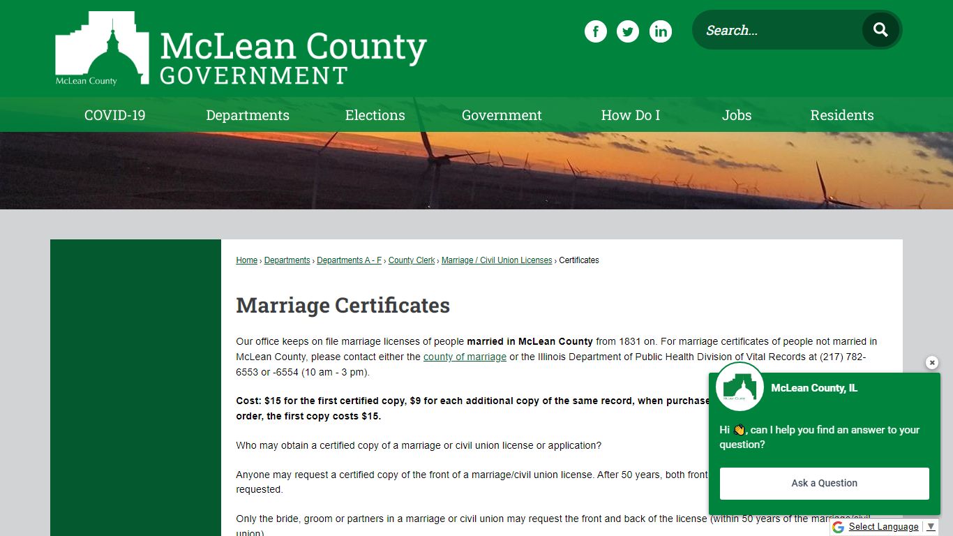 Marriage Certificates | McLean County, IL - Official Website